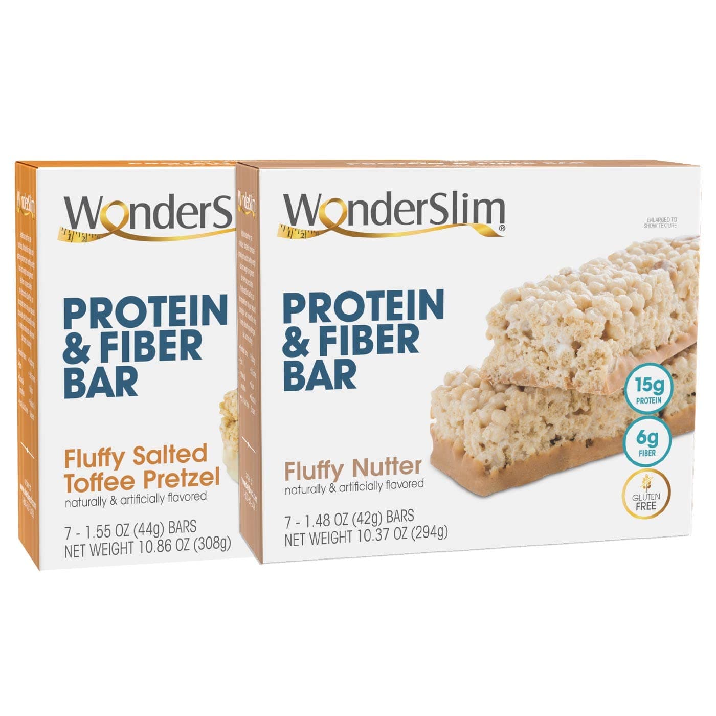 WonderSlim Protein and Fiber Bar Bundle, Fluffy Salted Toffee Pretzel & Fluffy Nutter - nullg protein protein bars